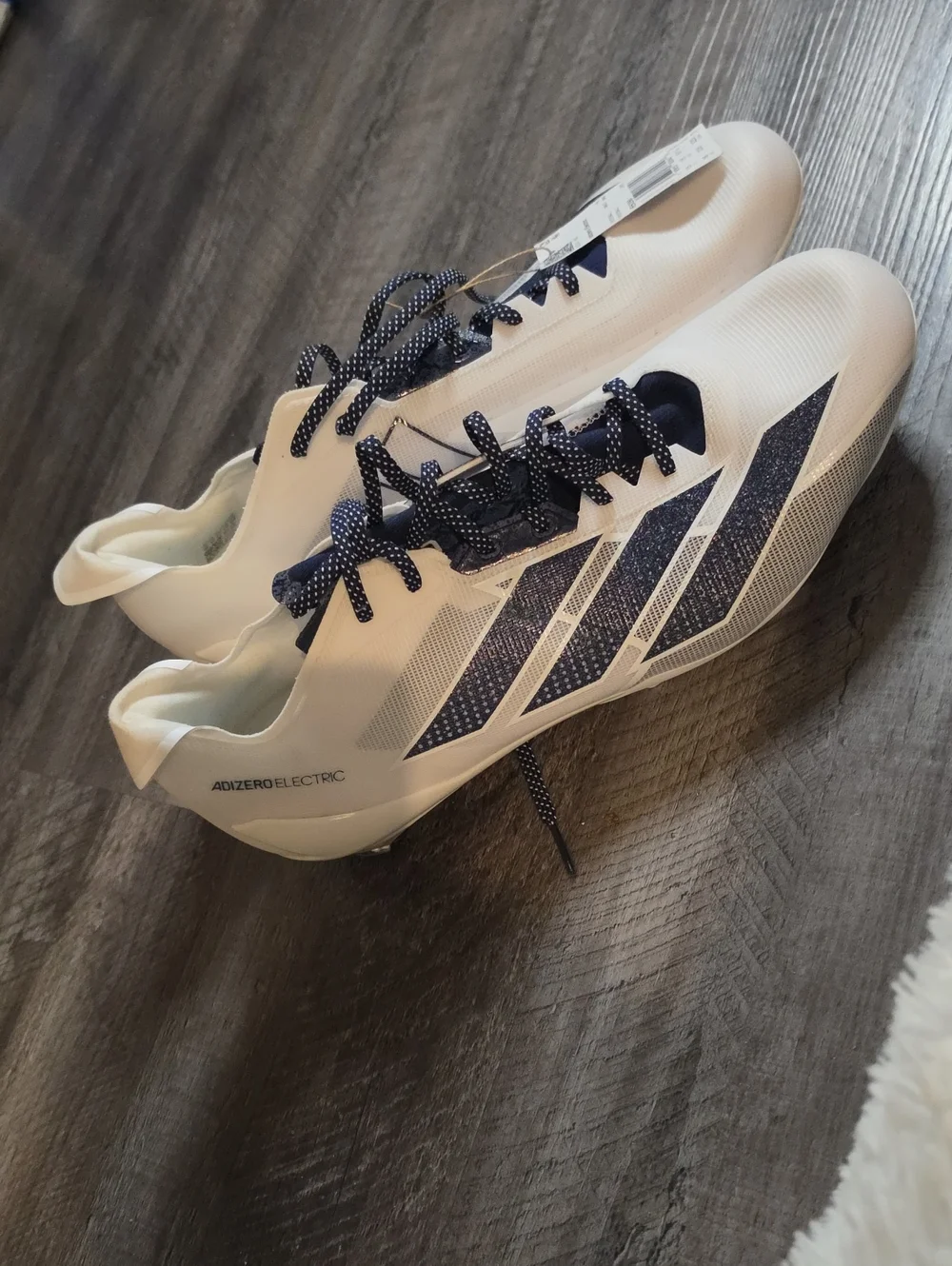 adidas Adizero Electric Men’s White with Navy Accents Athletic Cleats